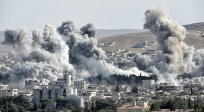 Smoke rises from a Syrian town after an explosion